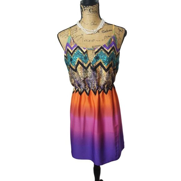 Gianni Bini Summer Mini Dress S Multicolor Sleeveless Zigzag Resort Cocktail - Picture 1 of 5